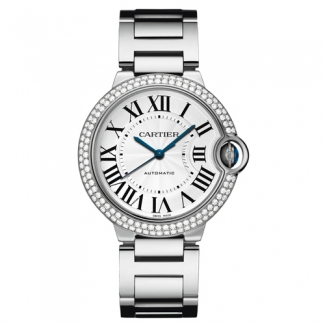 Ballon Bleu de Cartier medium swiss automatic watch 18kt white gold diamonds bezel