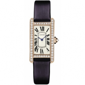 Cartier Tank Americaine diamond small watch for women WB707931 pink gold black satin strap