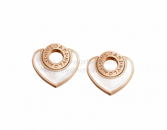 Cheap BVLGARI BVLGARI Cuore Rose Gold Stud Earrings with Mother of Pearl