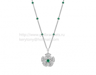Replica Bvlgari Divas' Dream Necklace in White Gold with Emeralds and Pave Diamonds