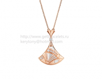 Replica Bvlgari Divas' Dream Sculpting Fan-Shaped Necklace Rose Gold with Mother of Pearl and Pave Diamonds