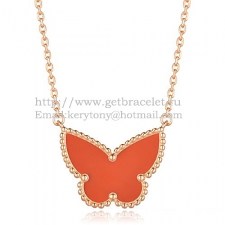 Van Cleef Arpels Lucky Alhambra Butterfly Pendant Pink Gold With Carnelian Mother Of Pearl