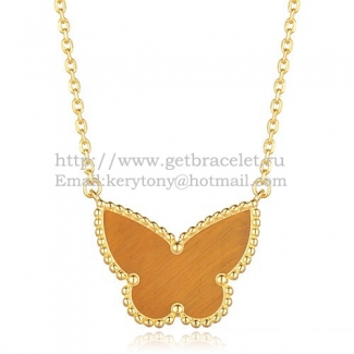 Van Cleef Arpels Lucky Alhambra Butterfly Pendant Yellow Gold With Tiger's Eye Mother Of Pearl
