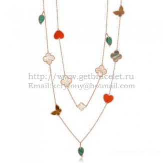 Van Cleef & Arpels Lucky Alhambra Long Necklace Pink Gold 12 Motifs Stone Combination
