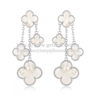Van Cleef & Arpels Magic Alhambra 4 Motifs Earrings White Gold With White Mother Of Pearl