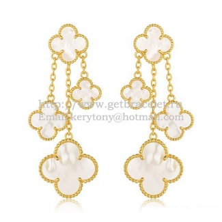 Van Cleef & Arpels Magic Alhambra 4 Motifs Earrings Yellow Gold With White Mother Of Pearl