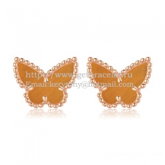 Van Cleef & Arpels Sweet Alhambra Butterfly Earrings Pink Gold With Tiger's Eye Mother Of Pearl