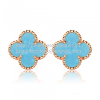 Van Cleef & Arpels Sweet Alhambra Earrings 15mm Pink Gold With Turquoise Mother Of Pearl