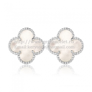 Van Cleef & Arpels Sweet Alhambra Earrings 15mm White Gold With White Mother Of Pearl