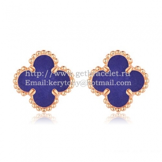 Van Cleef & Arpels Sweet Alhambra Earrings 9mm Pink Gold With Lapis Stone Mother Of Pearl