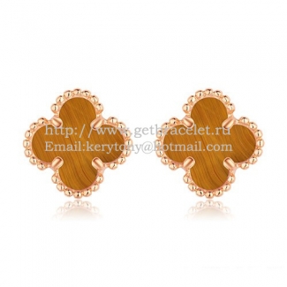 Van Cleef & Arpels Sweet Alhambra Earrings 9mm Pink Gold With Tiger's Eye Mother Of Pearl