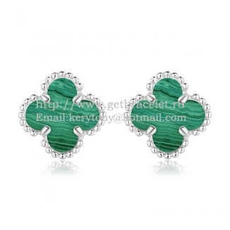 Van Cleef & Arpels Sweet Alhambra Earrings 9mm White Gold With Malachite Mother Of Pearl