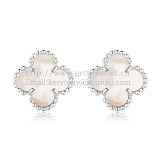 Van Cleef & Arpels Sweet Alhambra Earrings 9mm White Gold With White Mother Of Pearl
