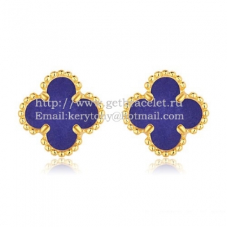 Van Cleef & Arpels Sweet Alhambra Earrings 9mm Yellow Gold With Lapis Stone Mother Of Pearl