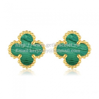Van Cleef & Arpels Sweet Alhambra Earrings 9mm Yellow Gold With Malachite Mother Of Pearl