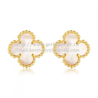 Van Cleef & Arpels Sweet Alhambra Earrings 9mm Yellow Gold With White Mother Of Pearl