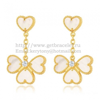 Van Cleef & Arpels Sweet Alhambra Effeuillage Earrings Yellow Gold With White Mother Of Pearl
