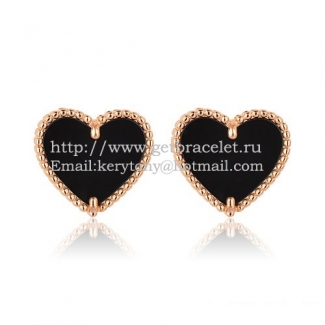 Van Cleef & Arpels Sweet Alhambra Heart Earrings Pink Gold With Black Onyx Mother Of Pearl