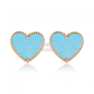 Van Cleef & Arpels Sweet Alhambra Heart Earrings Pink Gold With Turquoise Mother Of Pearl