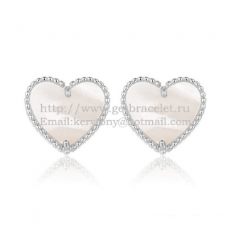 Van Cleef & Arpels Sweet Alhambra Heart Earrings White Gold With White Mother Of Pearl