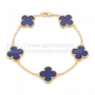 Van Cleef & Arpels Vintage Alhambra Bracelet 5 Motifs Yellow Gold With Lapis Mother Of Pearl
