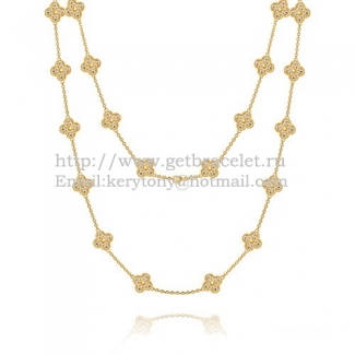Van Cleef & Arpels Vintage Alhambra Long Necklace Yellow Gold 20 Motifs With Pave Diamonds