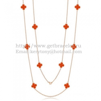 Van Cleef & Arpels Vintage Alhambra Necklace Pink Gold 10 Motifs With Carnelian Mother Of Pearl