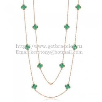 Van Cleef & Arpels Vintage Alhambra Necklace Pink Gold 10 Motifs With Malachite Mother Of Pearl