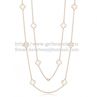 Van Cleef & Arpels Vintage Alhambra Necklace Pink Gold 10 Motifs With White Mother Of Pearl