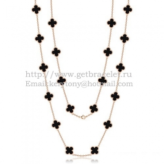 Van Cleef & Arpels Vintage Alhambra Necklace Pink Gold 20 Motifs With Black Agate Mother Of Pearl