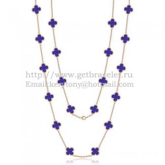 Van Cleef & Arpels Vintage Alhambra Necklace Pink Gold 20 Motifs With Lapis Stone Mother Of Pearl