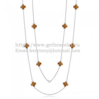 Van Cleef & Arpels Vintage Alhambra Necklace White Gold 10 Motifs With Tiger's Eye Mother Of Pearl