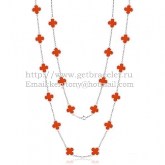 Van Cleef & Arpels Vintage Alhambra Necklace White Gold 20 Motifs With Carnelian Mother Of Pearl
