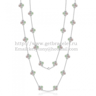 Van Cleef & Arpels Vintage Alhambra Necklace White Gold 20 Motifs With Gray Mother Of Pearl