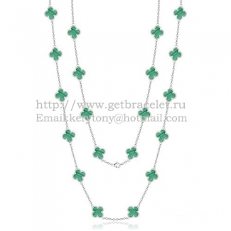 Van Cleef & Arpels Vintage Alhambra Necklace White Gold 20 Motifs With Malachite Mother Of Pearl