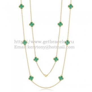 Van Cleef & Arpels Vintage Alhambra Necklace Yellow Gold 10 Motifs With Malachite Mother Of Pearl