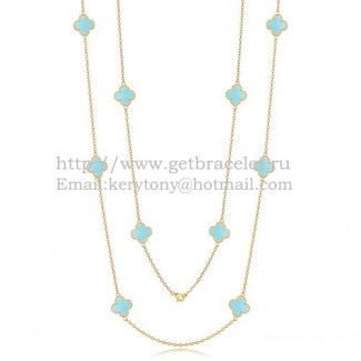 Van Cleef & Arpels Vintage Alhambra Necklace Yellow Gold 10 Motifs With Turquoise Mother Of Pearl