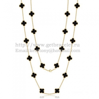 Van Cleef & Arpels Vintage Alhambra Necklace Yellow Gold 20 Motifs With Black Agate Mother Of Pearl