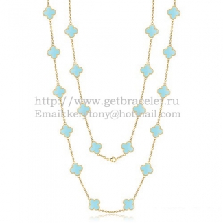 Van Cleef & Arpels Vintage Alhambra Necklace Yellow Gold 20 Motifs With Turquoise Mother Of Pearl