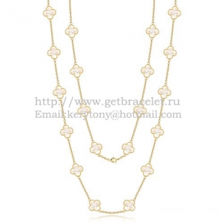 Van Cleef & Arpels Vintage Alhambra Necklace Yellow Gold 20 Motifs With White Mother Of Pearl