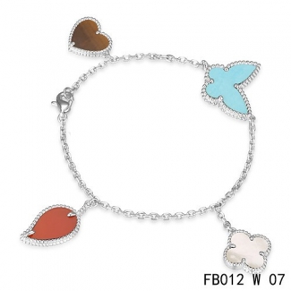 Imitation Van Cleef & Arpels Lucky Alhambra White Bracelet With 4 Stone Combination Motifs