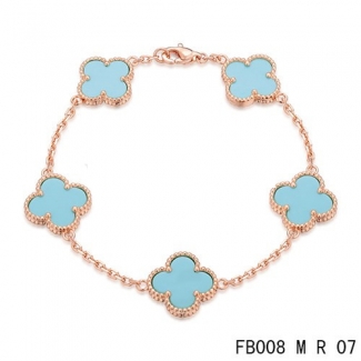 Cheap Van Cleef & Arpels Alhambra Bracelet In Pink With 5 Blue Clover