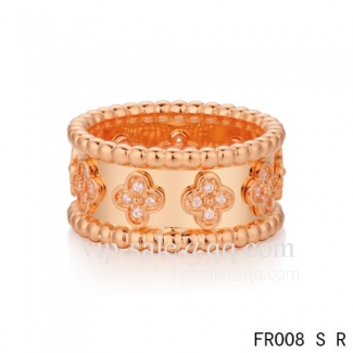 Imitation Van Cleef & Arpels Clover Ring In Pink With Round Diamonds