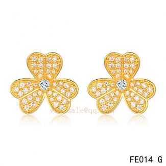 Imitation Van Cleef & Arpels Frivole Yellow Gold Earrings With Diamonds