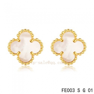 Cheap Van Cleef & Arpels Clover White Mother Of Pearl Yellow Gold Earrings