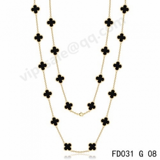 Imitation Van Cleef & Arpels Vintage Alhambra Necklace In Yellow Gold With Malachite
