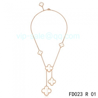 Replica Van Cleef & Arpels Magic Alhambra Necklace In Pink Gold With 5 Motifs