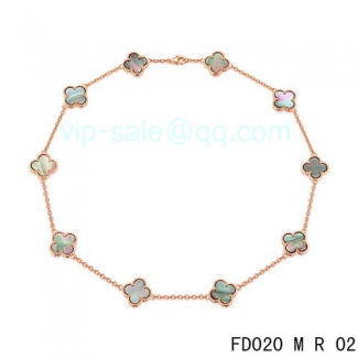 Fake Van Cleef & Arpels Vintage Alhambra Necklace In Pink Gold With 10 Motifs