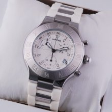 Cartier Must 21 Chronograph steel white rubber band replica watch for men