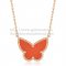 Van Cleef Arpels Lucky Alhambra Butterfly Pendant Pink Gold With Carnelian Mother Of Pearl